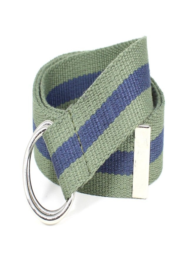 BC Belts Canvas Web Belt D-Ring Buckle 1.25" Wide Metal Tip Mulit-Color (Olive/Navy-M)